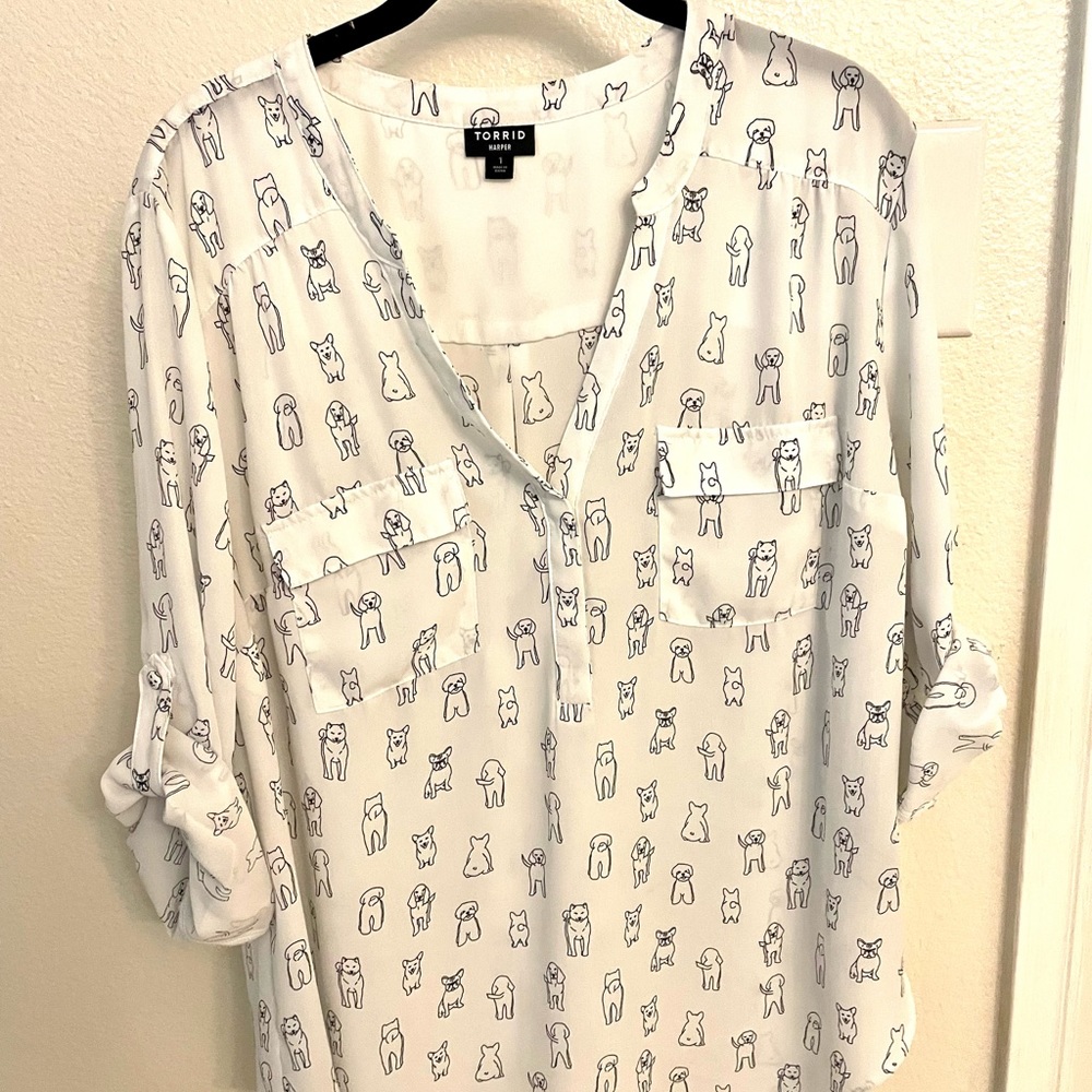 Torrid Harper Blouse in Doggo Print
